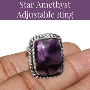 Comfort Curl Star Amethyst Adjustable Sterling Overlay Ring, Handmade in CO!